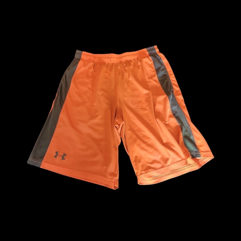 Under Armour Shorts Men's Neon Orange Athletic Drawstring Bottoms, Medium